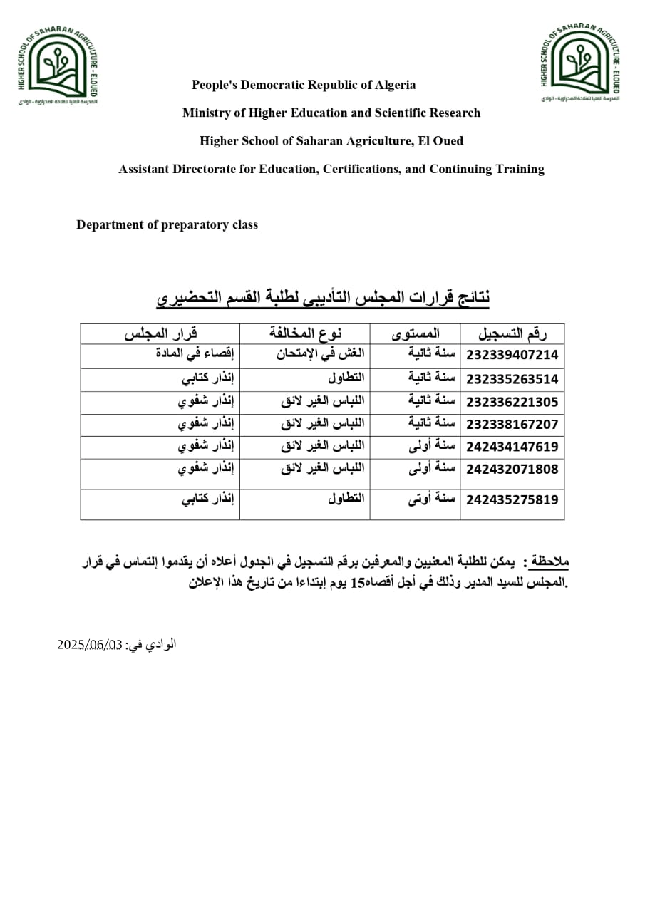 المجلس التأديبي القسم التحضيري