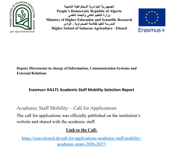 Erasmus+ KA171 Academic Staff Mobility Selection Report